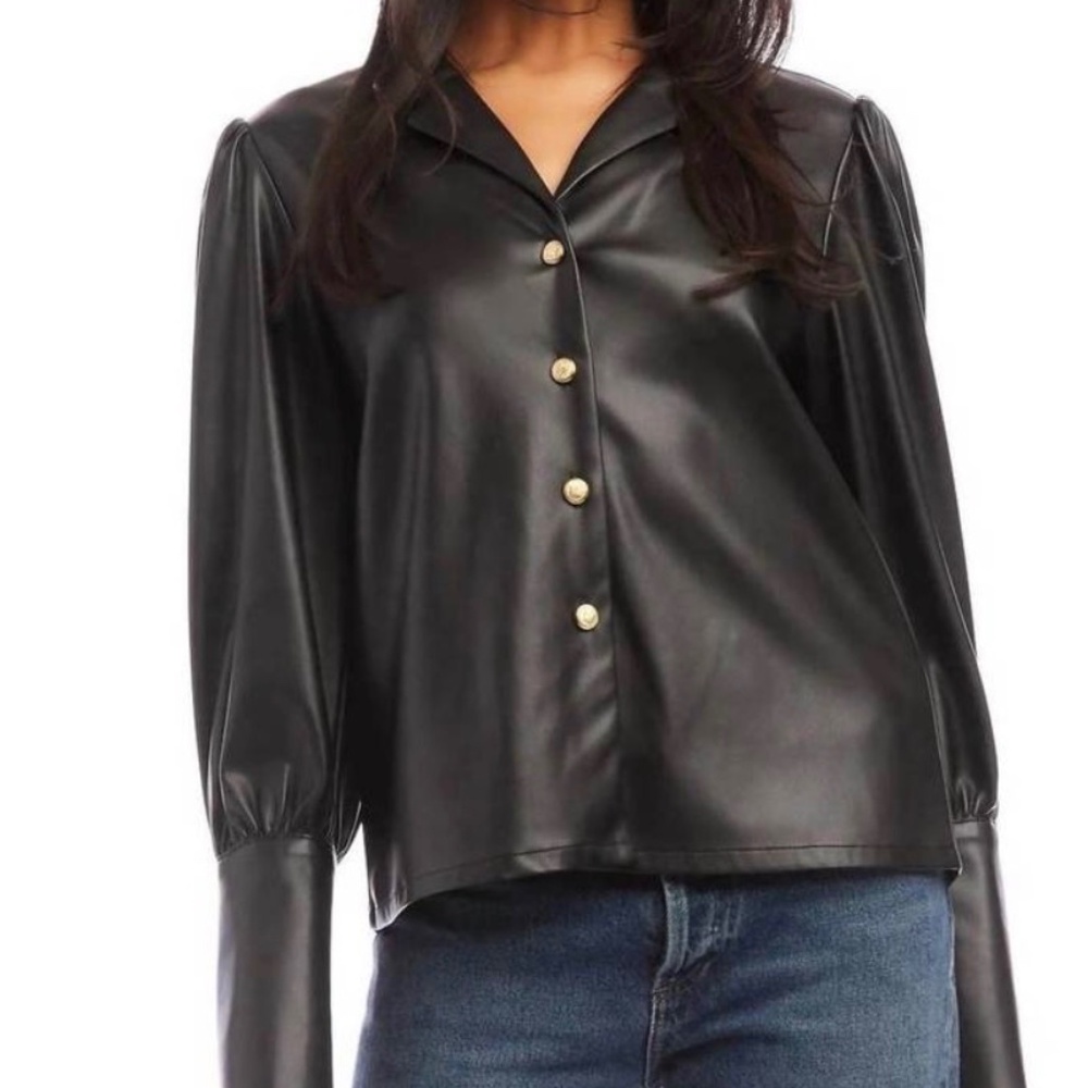 NEW FIFTEEN TWENTY faux leather shirt in black, M, CB2512 - Picture 3 of 8